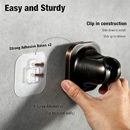 Handheld Shower Head Holder - 5 Positions Adjustable - Clip in - Screw or Adhesive Mount - Bathroom Wall Mounted Shower Wand Holder (Oil Rubbed) - color: Oil Rubbed