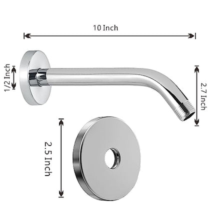 Voolan Shower Arm with Flange and Teflon Tape, Extension Shower Head Arm for Bathroom Fixed Shower Head, Solid Stainless Steel, Wall Mounted (10 Inch, Chrome) - color: Chrome, style: 10 Inch
