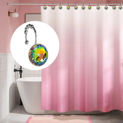 Sunlit Luxury Design Glitter Round Colorful Diamond Crystal Gem Bling with Glide Balls Shower Curtain Hooks, Rust Proof Metal Rhinestones Glam Shower Curtain Rings-12 Pack - color: Colorful