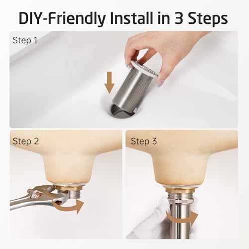 KES Faster Drainage Bathroom Sink Drain Without Overflow, Anti-Clog | Open Grid Design, Brushed Nickel Vessel & Vanity Drain Strainer, Stainless Steel & Brass, S2021D-BN - color: Brushed Nickel