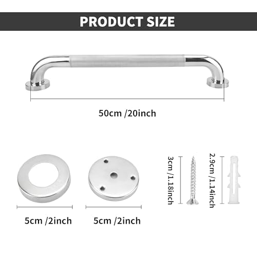 2 Pack 20 Inch Anti Slip Shower Grab Bar, 304 Stainless Steel 1.25" Diameter Anti-Slip Handicap Grab Bar, Satin Brushed Nickel Knurled - size: 20 Inch
