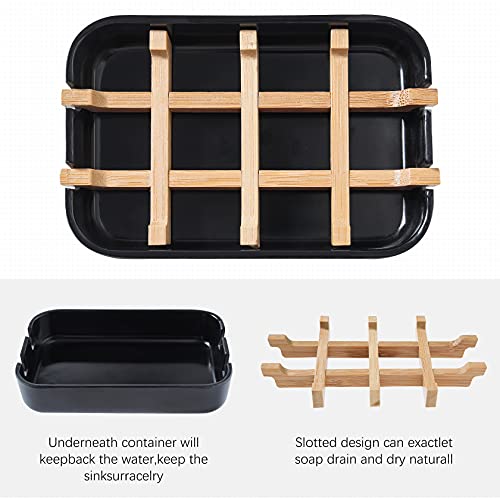 Soap Dishes for Bar Soap, Black Bathroom Soap Holder, Bamboo Soap Dishes Holder for Bathroom Shower, Bathroom Sink Soap Dish - color: 1pcs-black