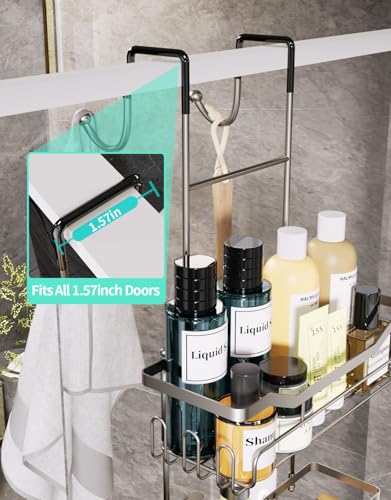 HapiRm Hanging Shower Caddy Over the Door with Soap Holder, No Drilling Adhesive Shower Organizer with 11 Hooks, Rustproof & Waterproof 304 Stainless Steel Bathroom Shelves - Brushed Nickel - color: Brushed Nickel-2