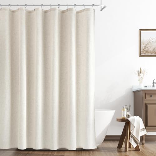 92 Inch Shower Curtain, Long Linen Neutral Tone Burlap Woven Look Vintage Country Style Rustic Cloth Shower Curtains for Bathroom, 72x92, Cream Beige - color: Linen, size: 72"W x 92"L (Pack of 1)
