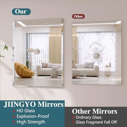 Frameless Bathroom Mirror, 48"x36" Beveled Bathroom Vanity Mirror | 15mm beveled edge, frameless, 5mm HD glass, anti-rust, french cleat, horizontally or vertically, for bathroom/bedroom - size: 48"L x 36"W