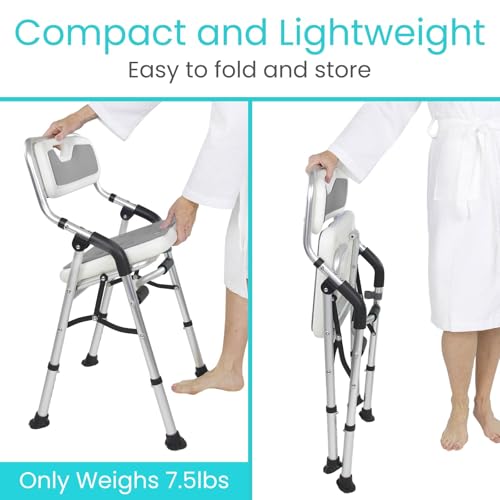 Vive Shower Chair for Elderly and Disabled - Folding Seat with Arms and Back - Foldable Bathroom Chairs for Sitting, Inside Shower - Portable for Travel - Fold Down, Collapsible, Compact & Comfortable | Foldable Bathroom Chairs for Sitting, Inside Shower