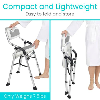 Vive Shower Chair for Elderly and Disabled - Folding Seat with Arms and Back - Foldable Bathroom Chairs for Sitting, Inside Shower - Portable for Travel - Fold Down, Collapsible, Compact & Comfortable | Foldable Bathroom Chairs for Sitting, Inside Shower