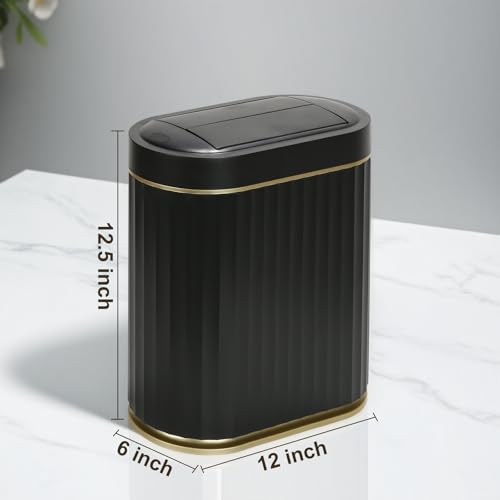 SYNCVIBE Bathroom Sensor Trash Can, 2 Gallon, Butterfly Lid, Black Gold | Automatic Garbage Can, IPX5 Waterproof Slim Trash Bin, Under-Counter Wastebasket for Kitchen, Living Room and Bathroom - color: Black and Golden