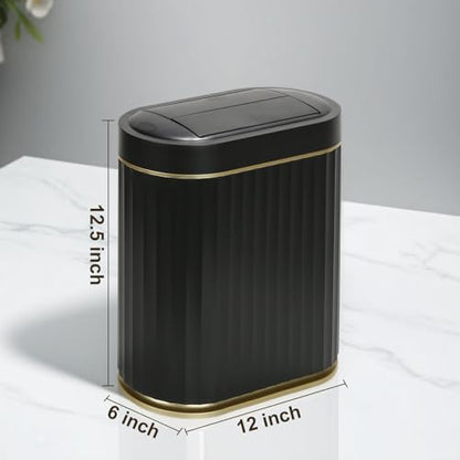 SYNCVIBE Bathroom Sensor Trash Can, 2 Gallon, Butterfly Lid, Black Gold | Automatic Garbage Can, IPX5 Waterproof Slim Trash Bin, Under-Counter Wastebasket for Kitchen, Living Room and Bathroom - color: Black and Golden