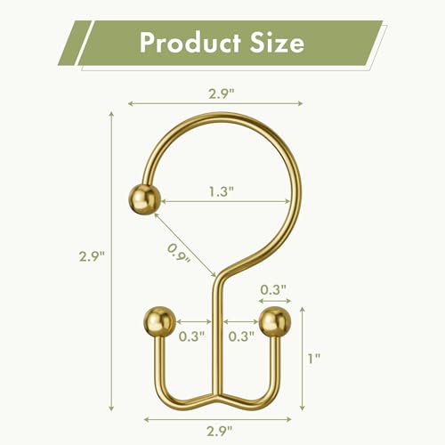Gold Shower Curtain Hooks, 12PCS Minimalist Simple Double Shower Curtain Rings, Rust-Resistant Metal Shower Hooks Shower Curtain Hangers, Shower Rings for Bathroom Shower Rods Curtains - color: Gold, style: Minimalist - Double Hooks