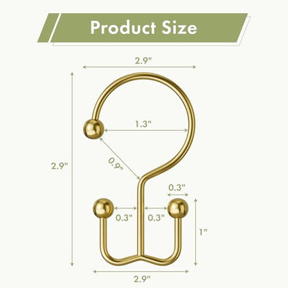 Gold Shower Curtain Hooks, 12PCS Minimalist Simple Double Shower Curtain Rings, Rust-Resistant Metal Shower Hooks Shower Curtain Hangers, Shower Rings for Bathroom Shower Rods Curtains - color: Gold, style: Minimalist - Double Hooks