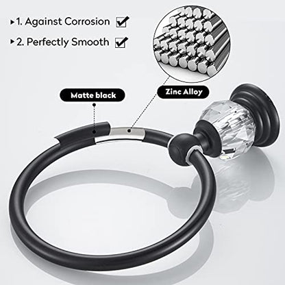 WINCASE Crystal Towel Ring, Black Hand Towel Holder, Bathroom Round Towel Hanger Racks Wall Mount Matte Black - color: Black