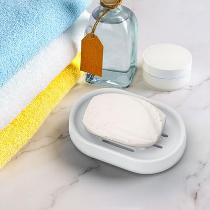 Topsky 2 Pack Soap Dish for Shower, Sink, Bathtub, Oval Plastic White Soap Bar Holder with Drain, Easy to Clean, Durable - color: White.