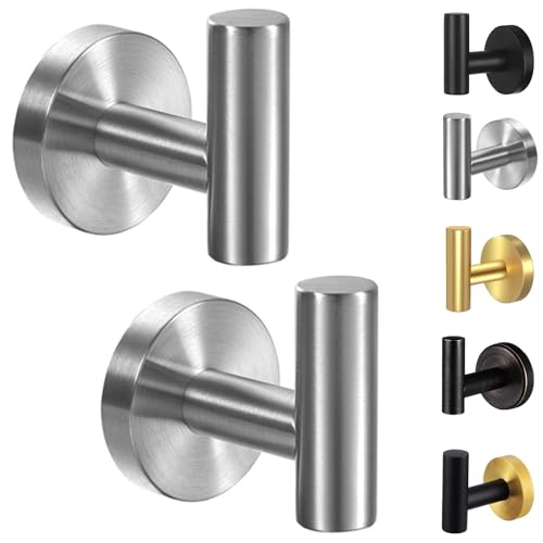 Kruodop Towel Hooks for Bathroom,2 Packs Wall Mount Towel Holder, Matte Wall Robe Hook,Stainless Steel Heavy Duty Door Hanger Towel Hook for Kitchen, Bedroom,Hotel,Pool,Coats, Silver - color: 2pcs silver