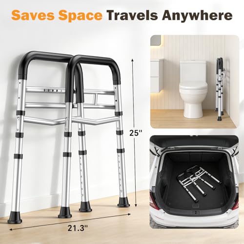 Toilet Safety Rails for Seniors, Adjustable Height & Width Toilet Safety Frame with Handles (350LB Capacity), Elderly Assistance Products for Handicapped, Foldable Toilet Bars Fits Any Toilet - color: Silvery