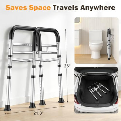 Toilet Safety Rails for Seniors, Adjustable Height & Width Toilet Safety Frame with Handles (350LB Capacity), Elderly Assistance Products for Handicapped, Foldable Toilet Bars Fits Any Toilet - color: Silvery