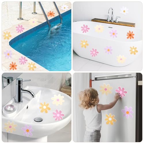 72 PCS Original Non Slip Bathtub Stickers,Flowers Skidproof Shower Sticker with Premium Scraper,Bathtub Non Slip Stickers for Bathroom Decor(Pink,White)