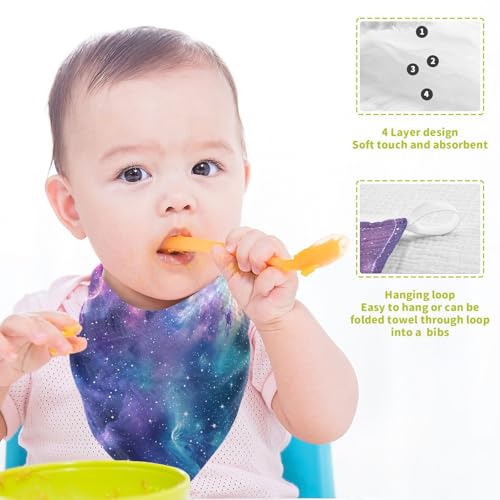 YETTASBIN Galaxy Muslin Baby Hand Washcloths, Soft Cotton Bath Face Towel, 4 Layers Extra Absorbent Feeding Burp Cloth for Newborn Infant, 5 Pack - size: 12 Inch x 5 Pack