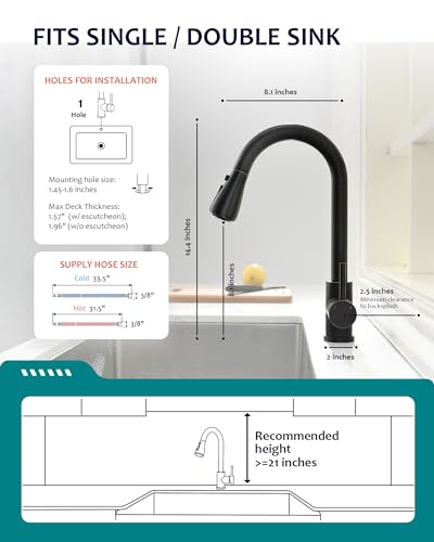 VFAUOSIT Kitchen Faucet with Pull Down Sprayer, Oil-Rubbed Bronze | cUPC and CEC Certified, Lead-Free SUS304 Steel, 3 Spray Modes, 360° Swivel, Fingerprint-Resistant Finish, Ceramic Disc Valve - color: Oil Rubbed Bronze-01