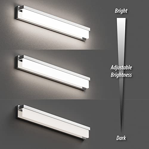 LED Bathroom Vanity Light Fixture Over Mirror 32.3 inch Modern Rectangle Finishing Bath Vanity Lighting Bar 4000K Daylight Wall Sconce (Chrome) - color: Chrome, size: 32 inch