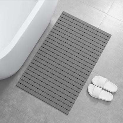 OTHWAY Large Shower Mat, 35.4 x 24 Inch No Suction Cup Shower Mat Non Slip, Quick Drain Large Non Slip Shower Mats for Inside Shower, Heavy Duty Curlable PVC Shower Floor Mat, Dark Grey - color: Dark Grey