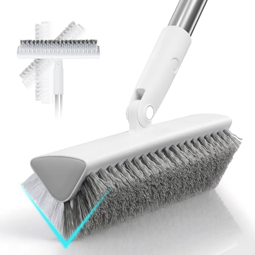MOPALL Shower Bathtub Scrubber Brush for Cleaning with 55" Long Handle | Dual sided Stiff Bristle, 180° Rotatable V Shape Head, Heavy Duty Stainless Steel Handle, for Tile, Patio/Deck/Garage/Corner