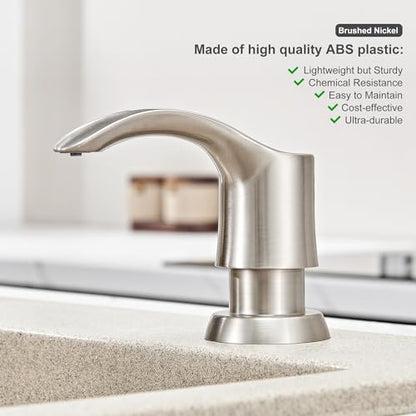 Kitchen Sink Soap Dispenser with 17 Ounce Large Bottle (Brushed Nickel), Built in Sink Soap Dispenser Sink Mounted Soap Dispenser Refill from Top, G080BN | Brushed Nickel, Built in Sink Soap Dispenser Sink Mounted Soap Dispenser, Refill from Top - color: