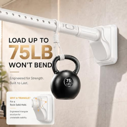 JILRON White Shower Curtain Rod 32-96in(2.66-8ft),No Drill Tension Curtain Rod,Versatile-1.26" dia,One-Click Stretch Design, Upgraded Anti-Slip Pads - color: White, size: 32-96 inch-1Pack