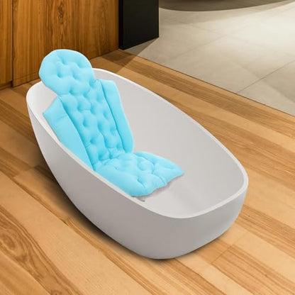 Ciieeo Adult Bath Cushion and Non-Slip Bathtub Mat with Suction Cups, Full Body Bath Pillow Headrest for Neck and Back Support, Blue for Relaxing Bathtub Use
