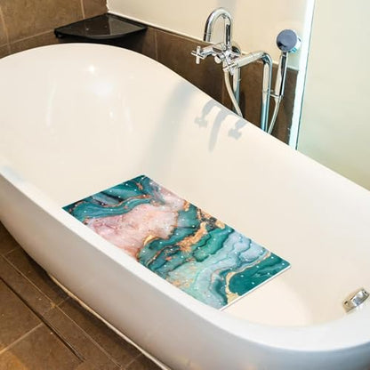 Shower Mat Non Slip 26.8 x 15.1 Inches, Pink Teal Marble Bathtub Mat Shower Stall Mats with Suction Cups and Drain Holes, Non Slip Bath Mat for Tub for Elderly & Kids - color: Multi 12