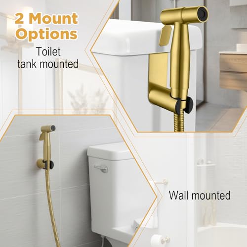 Gold Handheld Bidet Sprayer for Toilet,Stainless Steel Handheld Sprayer Kit With Adjustable Pressure For Personal Hygiene, Pet Bathing, Bathroom Cleaning