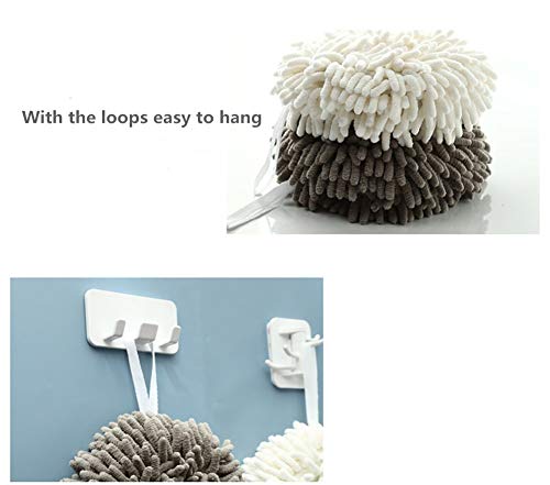 Ivymei 3 Pack Fuzzy Chenille Hand Towels Ball Cute Hanging Hand Towels with Loop for Kitchen Bathroom,Soft Absorbent Hand Bath Towels(2 Grey) - color: 2 Grey