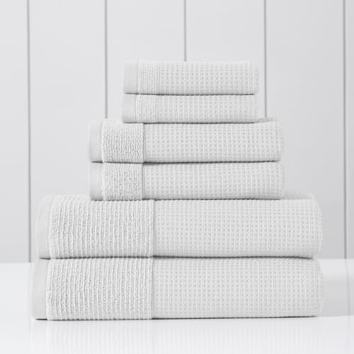 Modern Threads Waffle-Rib 6-Piece Towel Set – Premium Cotton Bath Towels, Ultra-Absorbent & Soft, Elegant Waffle Texture for Bathroom & Spa, White - color: White
