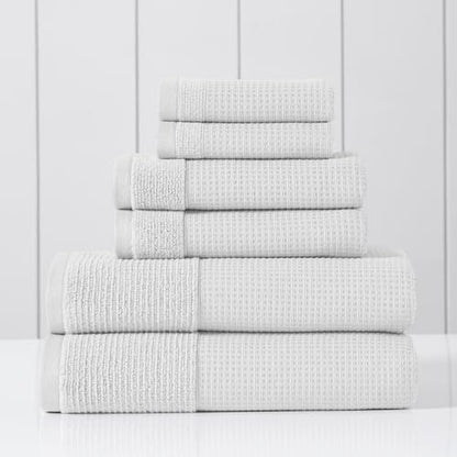 Modern Threads Waffle-Rib 6-Piece Towel Set – Premium Cotton Bath Towels, Ultra-Absorbent & Soft, Elegant Waffle Texture for Bathroom & Spa, White - color: White