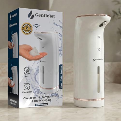 GentleJet Cloudfoam Automatic Foaming Soap Dispenser Touchless Foam Dispenser for Kids & Family, Soft Rich Foam, USB-C Rechargeable, No-Clog Design, IPX5 Waterproof, 320 ml - color: White - Rose Gold
