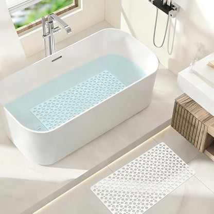 Bathtub Mat and Shower Mat Non Slip: 30 x 17 inch Soft TPE Bath Tub Mat with Suction Cups and Drain Holes, Anti Slip Shower Mats for Inside Shower, Machine Washable, Easy to Dry&Cut - color: White, size: 30" x 17" (Rectangular)