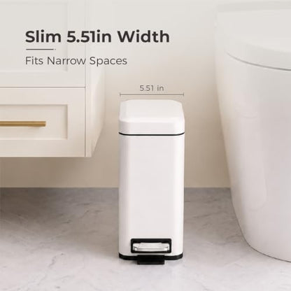 Sineng Bathroom Trash Can with Lid Soft Close, 1.6 Gallon Stainless Steel Small Pedal Garbage Can with Removable Inner Bucket, Waste Bin for Kitchen Bedroom, Compact Toilet Trash Bin, White - color: white