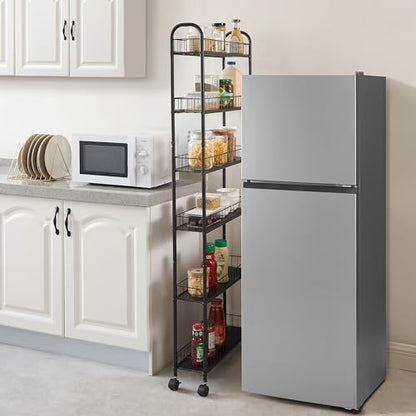 6-Tier Slim Rolling Storage Cart with Wheels Storage Carts Metal Utility Organizer, Narrow Mobile Shelving Unit for Kitchen, Bathroom, Laundry, Office (10in)