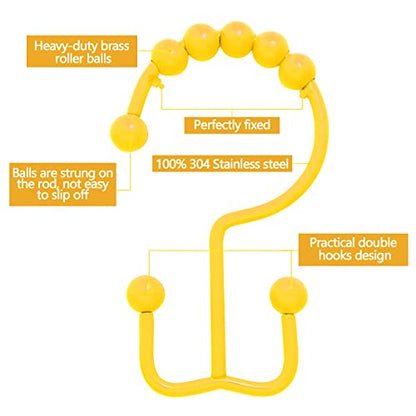 Shower Curtain Hooks,304 Stainless Steel Shower Rings for Bathroom,Double Glide Shower Hooks for Bathroom Shower Curtain Rods Curtains,Set of 12 Hooks,Yellow（Shower Curtain Hooks Style A ） - color: Yellow（shower Curtain Hooks Style a ）