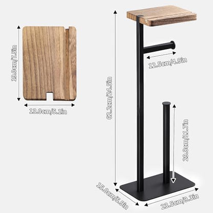 YIGII Toilet Paper Holder Stand with Shelf, Free Standing Toilet Paper Stand with Storage and Dedicated Phone Slot for Bathroom