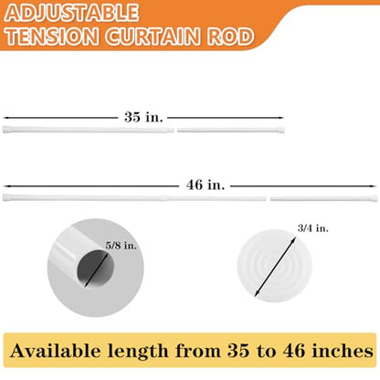 KXLife 4 Pcs Tension Curtain Rod 35 to 46 Inches, 5/8" Diameter Spring Curtain Rods, White, Adjustable Expandable Pressure Window Tension Rod No Drill - color: White-4 Pack, size: 35-46Inch