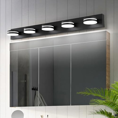 5-Light Bathroom Vanity Light, Modern LED Bathroom Light Fixture Over Mirror, Matte Black Bath Wall Lighting, Dimmable 5500K Vanity Lighting Fixture with 360°Rotable Head - color: Matte Black-Dimmable