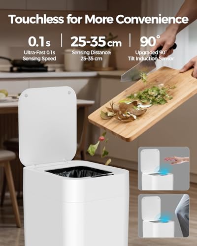 V1 Self-Sealing & Self-Changing Automatic Trash Can, 5.3 Gallon (20L) Smart Trash Can Motion Sensor, Touchless Garbage Can with Lid for Kitchen, Bathroom, Bedroom, Office, Odor-Sealing Design
