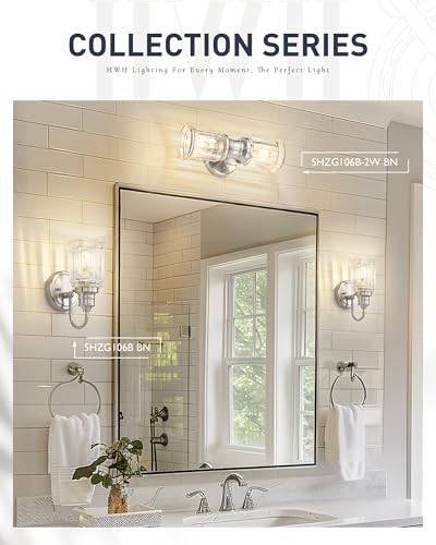 Bathroom Wall Sconces, HWH Brushed Nickel Wall Lighting for Bedroom, 2-Light Bathroom Light Fixtures with Bell-Shaped Clear Glass, Brushed Nickel Finish, 5HZG106B-2W BN - color: Brushed Nickel, size: 2-Light