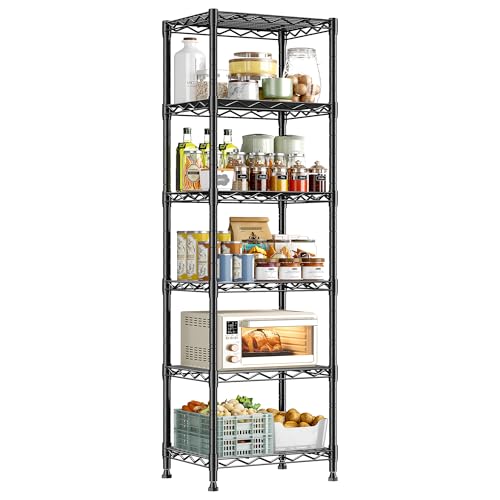 DurayLoly 63.8" H 6-Tier Narrow Storage Shelves, 265lbs, Adjustable, Pantry | Slim 15.8"Wx11.8"D, Leveling feet+anti-tip, Rustproof, 15-min tool-free assembly, For kitchen, bath, laundry, pantry, closet - size: 15.8"W x 11.8"D x 63.8"H