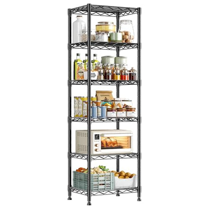DurayLoly 63.8" H 6-Tier Narrow Storage Shelves, 265lbs, Adjustable, Pantry | Slim 15.8"Wx11.8"D, Leveling feet+anti-tip, Rustproof, 15-min tool-free assembly, For kitchen, bath, laundry, pantry, closet - size: 15.8"W x 11.8"D x 63.8"H