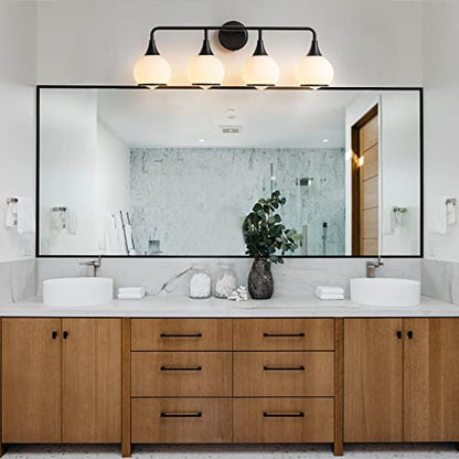 Black Bathroom Light Fixtures 4-Lights Vanity Lights with Milky White Frosted Glass Shade Bathroom Vanity Light 30.7 inch Wall Sconce Lighting Bath(Exclude E26 Bulb) - color: Black, size: 4 Light