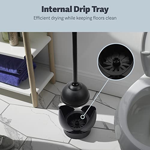 Casabella Toilet Plunger and Hideaway Caddy Combo for Bathrooms, 2-Piece Heavy-Duty Set, Black - size: 6.5" x 6.5" x 19.78" (Pack of 1), style: Hideaway Plunger