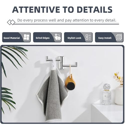 Suyar Polished Chrome Double Towel Hook, Swivel Robe Holder for Bathroom | Wall Hook with 2 Arms, SUS304 Stainless Steel, Screw Mount - color: Polished Chrome, size: 1 Pack