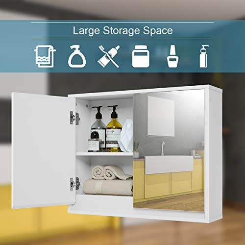 Tangkula Bathroom Medicine Cabinet, 2-Tier Wall-Mounted Storage Cabinet with Double Mirror Doors, Multipurpose Kitchen Bathroom Medicine Storage Cabinet, White (22" x 18") - size: 22 x 18 Inch
